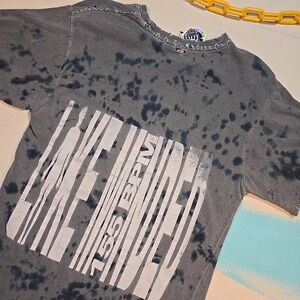 Likeminded 155 BPM S T-Shirt Gray Tie Dye Distressed Raw Hem DIY Music Rave Punk